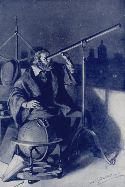 Galileusz odkrywający nowe światy (kolorowa litografia) autorstwa Edward Frederick Skinner