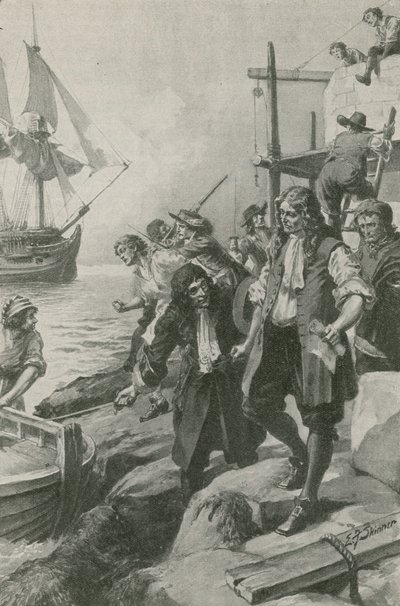 Winstanley porwany przez piratów (litografia) autorstwa Edward Frederick Skinner