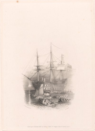 Bellerophon, Plymouth Sound autorstwa Edward Goodall