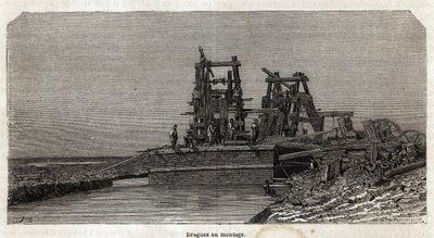 Dragi na Kanale Sueskim, rysunek Greneta, ilustrujący wycieczkę do Kanału Sueskiego w 1862 roku przez Paula Merruau. Grawerowanie w „”Le tour du monde””, pod redakcją Edouarda Chartona autorstwa Edward Grenet