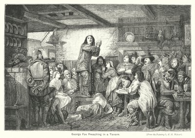 George Fox nauczający w tawernie (rycina) autorstwa Edward Henry (after) Wehnert