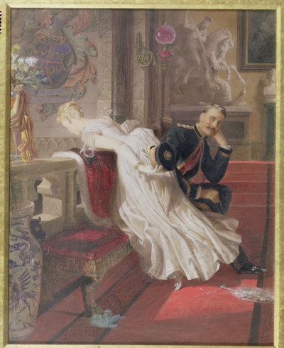 Miłość zwycięża wszystko (toaleta i gwasz na papierze) autorstwa Edward Henry Corbould