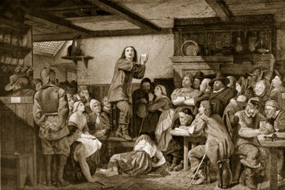 George Fox wygłaszający kazanie w tawernie, ok. 1650 r. autorstwa Edward Henry Wehnert