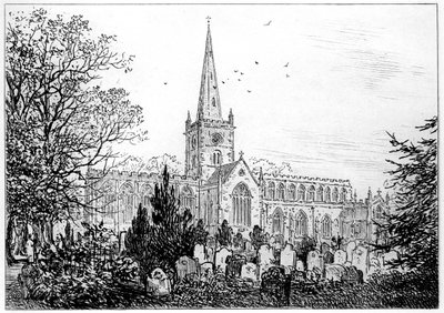 Kościół Stratford widziany od północy, Stratford-upon-Avon, Warwickshire, 1885. autorstwa Edward Hull