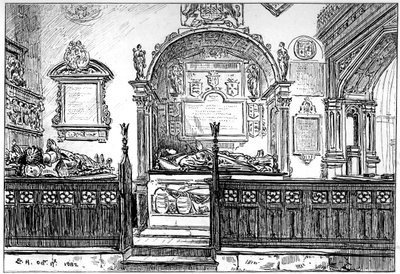 Ławka w kościele Clopton, Stratford-upon-Avon, Warwickshire, 1885. autorstwa Edward Hull