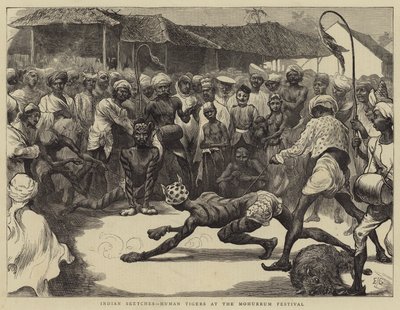 Indyjskie szkice, ludzkie tygrysy na festiwalu Muharram autorstwa Edward John Gregory