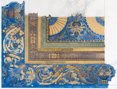 Projekt centralnego sufitu w Sali Bilardowej w Wortley Hall (pióro, tusz i wc na papierze) autorstwa Edward John Poynter