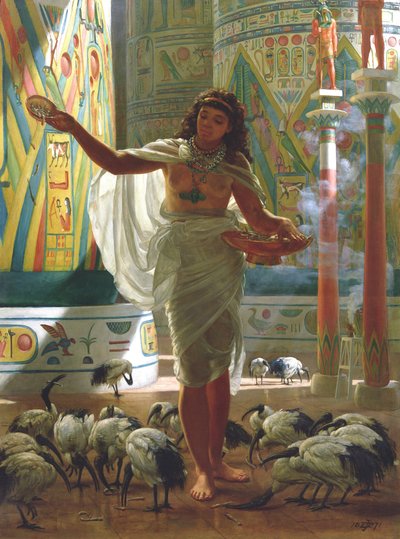 Karmienie świętego Ibisa w salach Karnac (olej na płótnie) autorstwa Edward John Poynter
