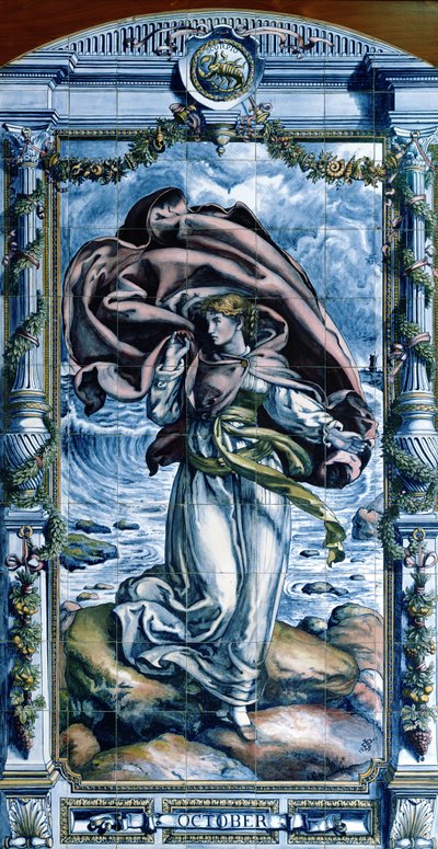 Październik, z serii paneli kaflowych do Kuchni Holenderskiej, 1867-8 autorstwa Edward John Poynter