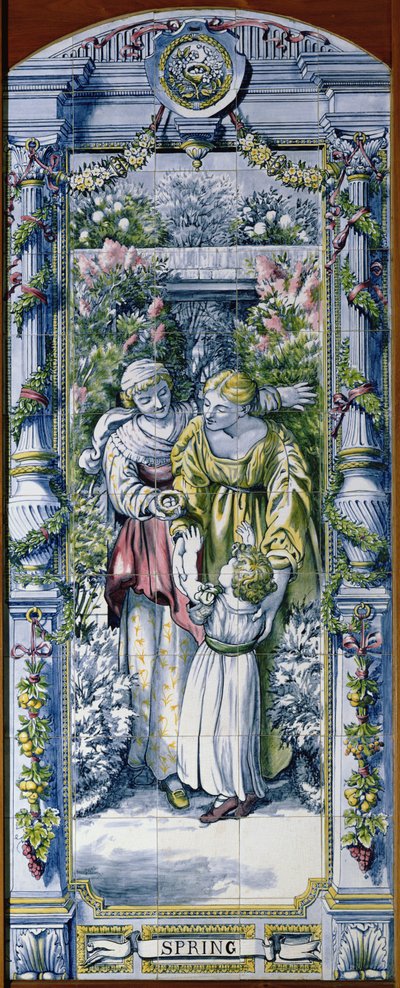 Wiosna, z serii paneli kaflowych, zaprojektowanych przez Sir Edwarda Poyntera i wykonanych przez Minton, Campbell and Company, dla kuchni holenderskiej, 1867-8 (ceramika) autorstwa Edward John Poynter