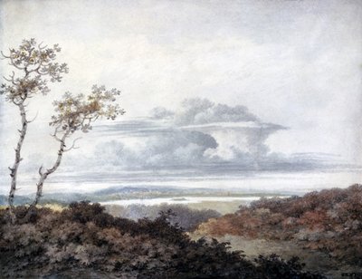 Wiejski krajobraz z późniejszymi studiami chmur Luke Howard (1772-1864) c.1808-11 (wc na papierze) autorstwa Edward Kennion