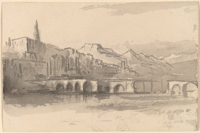 Most z górami w oddali (Ventimiglia) autorstwa Edward Lear