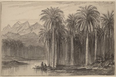 Postacie wypływające kajakami z gaju palmowego (Wadi Feiran) autorstwa Edward Lear
