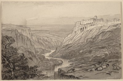 Kozy odpoczywające nad wąwozem rzeki (Narni, Włochy) autorstwa Edward Lear