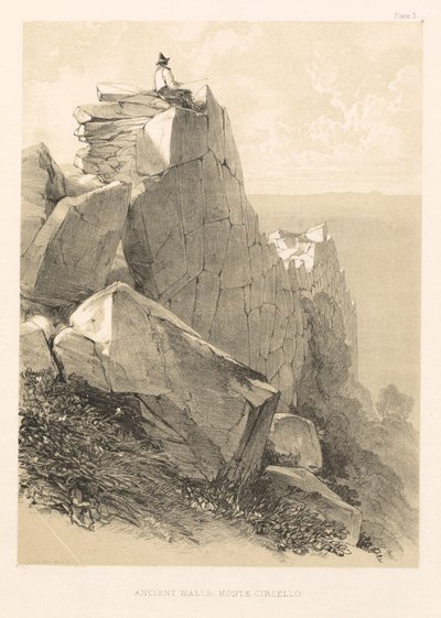 Ilustrowana wycieczka we Włoszech cz. II: Starożytne mury, Monte Circello, 1846. autorstwa Edward Lear