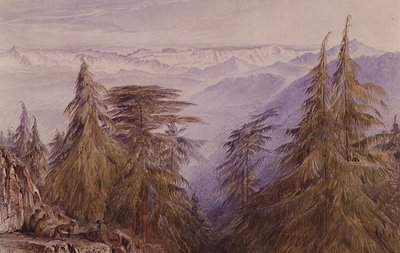 Małpy na turniach w pobliżu Simli w północnych Indiach autorstwa Edward Lear