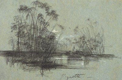 Papirus na Anapusie, z Widoki Sycylii (czarna kreda i kolor ciała na niebieskim papierze) autorstwa Edward Lear