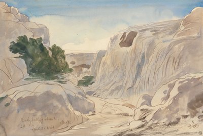 Skalista Dolina Mosty, Malta, godzina 14:15 (3 kwietnia 1866 r.) autorstwa Edward Lear