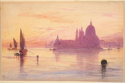 Kościół Santa Maria della Salute w Wenecji o zachodzie słońca autorstwa Edward Lear