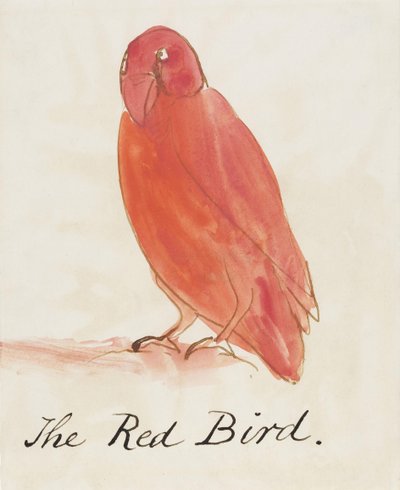 Czerwony ptak, z szesnastu rysunków komiksowych ptaków (pióro i atrament wc na papierze) autorstwa Edward Lear