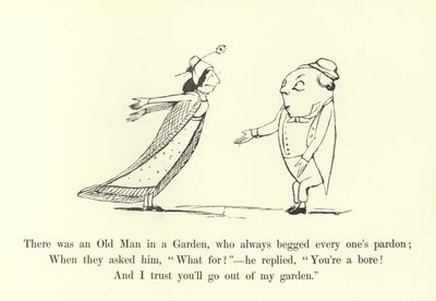 W pewnym ogrodzie mieszkał stary człowiek, który zawsze prosił wszystkich o wybaczenie. autorstwa Edward Lear