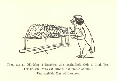 Był tam stary człowiek z Dumbree, który nauczył małe sowy pić herbatę autorstwa Edward Lear