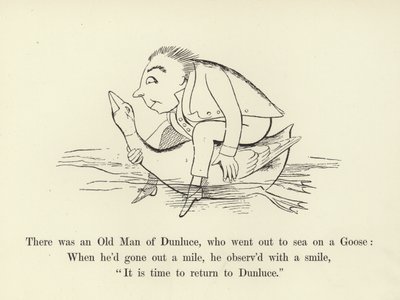 Był tam stary człowiek z Dunluce, który wypłynął w morze na gęsi autorstwa Edward Lear