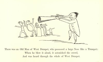 Był sobie stary człowiek z Zachodniego Dumpetu, który miał nos wielki jak trąba. autorstwa Edward Lear