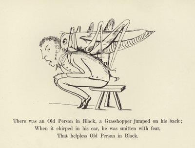 Był tam Stary Człowiek w Czerni, Konik polny wskoczył mu na plecy autorstwa Edward Lear