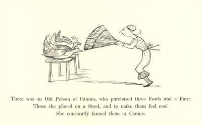Był sobie staruszek z Cannes, który kupił trzy kurki i wachlarz. autorstwa Edward Lear