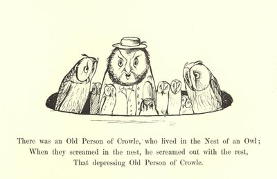 Był Stary Człowiek Crowle, który mieszkał w Gnieździe Sowy autorstwa Edward Lear