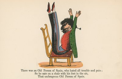 Był sobie stary człowiek z Hiszpanii, który nienawidził wszelkich kłopotów i bólu, z "A Book of Nonsense", wydanej przez Frederick Warne and Co, Londyn, ok. 1875 r. autorstwa Edward Lear