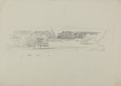 Widok przez łąkę na kościół autorstwa Edward Lear