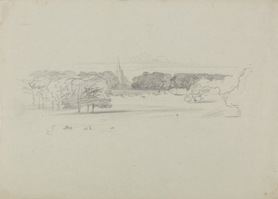 Widok przez łąkę na kościół autorstwa Edward Lear