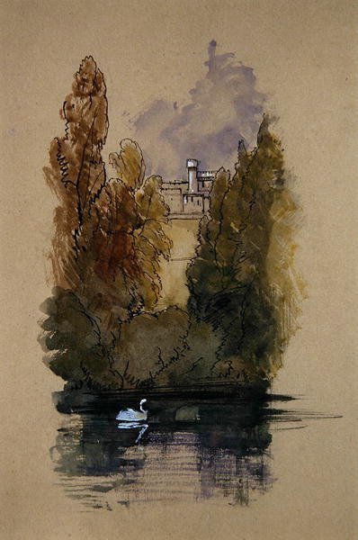 Warwick Castle (pióro i tusz, akwarela i bodycolor na papierze) autorstwa Edward Lear