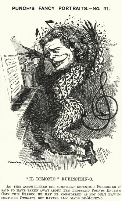 Punch cartoon: Anton Rubinstein, rosyjski pianista, kompozytor i dyrygent (grafika) autorstwa Edward Linley (after) Sambourne