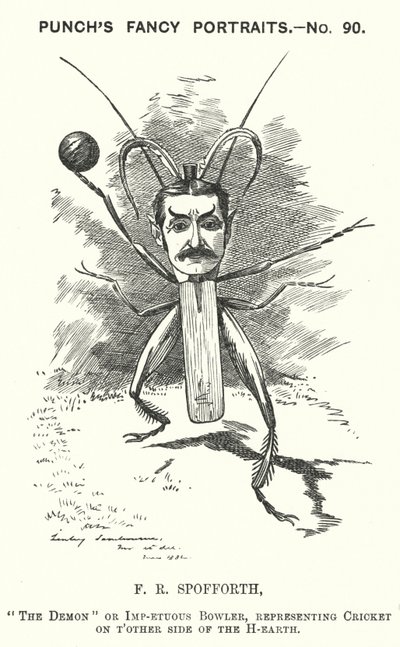 Karykatura z dziurkacza: Fred Spofforth, australijski krykiecista (grafika) autorstwa Edward Linley (after) Sambourne