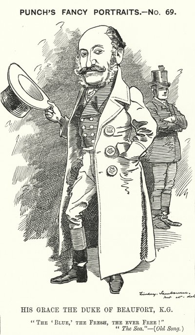 Kreskówka dziurkacza: Henry Charles Fitzroy Somerset, 8. książę Beaufort, angielski żołnierz i konserwatywny polityk (rycina) autorstwa Edward Linley (after) Sambourne