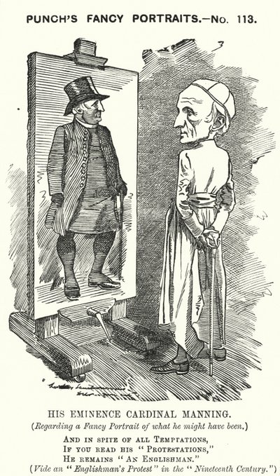 Karykatura dziurkacza: Henry Edward Manning, angielski kardynał i katolicki arcybiskup Westminsteru (rycina) autorstwa Edward Linley (after) Sambourne
