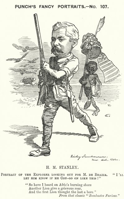 Karykatura „Punch”: Henry Morton Stanley, walijski dziennikarz i odkrywca (grafika) autorstwa Edward Linley (after) Sambourne