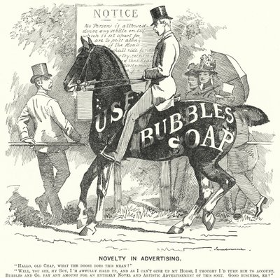 Punch cartoon: Nowość w reklamie (grawerowanie) autorstwa Edward Linley (after) Sambourne