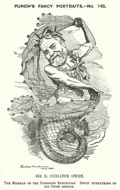 Punch cartoon: Philip Cunliffe-Owen, brytyjski organizator wystaw i dyrektor South Kensington Museum w Londynie (grafika) autorstwa Edward Linley (after) Sambourne