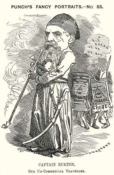 Punch cartoon: Richard Burton, angielski odkrywca, geograf i dyplomata (grafika) autorstwa Edward Linley (after) Sambourne