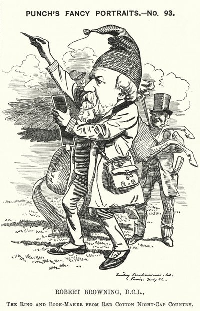 Punch cartoon: Robert Browning, angielski poeta i dramaturg (grafika) autorstwa Edward Linley (after) Sambourne
