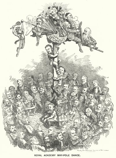 Punch cartoon: Royal Academy Maypole Dance (grawerowanie) autorstwa Edward Linley (after) Sambourne