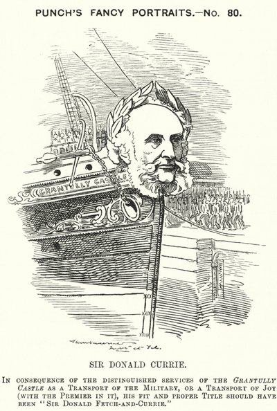 Punch cartoon: Sir Donald Currie, szkocki armator, polityk i filantrop (grafika) autorstwa Edward Linley (after) Sambourne