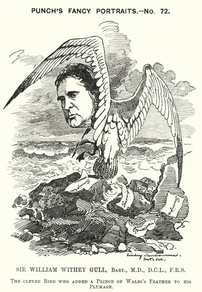 Rysunkowa dziurkacz: Sir William Withey Gull, angielski lekarz, który wyleczył księcia Walii z tyfusu i został ordynariuszem królowej Wiktorii (grafika) autorstwa Edward Linley (after) Sambourne