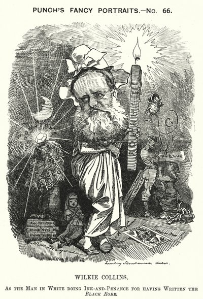 Punch cartoon: Wilkie Collins, angielski powieściopisarz, dramaturg i autor opowiadań (grafika) autorstwa Edward Linley (after) Sambourne