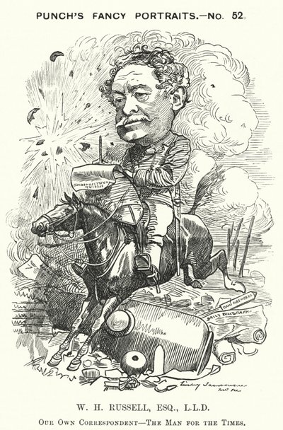 Punch cartoon: William Howard Russell, irlandzki dziennikarz i korespondent wojenny (grafika) autorstwa Edward Linley (after) Sambourne