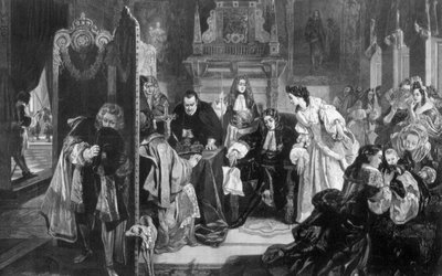Król Jakub II 1633-1701 otrzymuje wiadomość o wylądowaniu księcia Orange, 1890. autorstwa Edward Matthew Ward